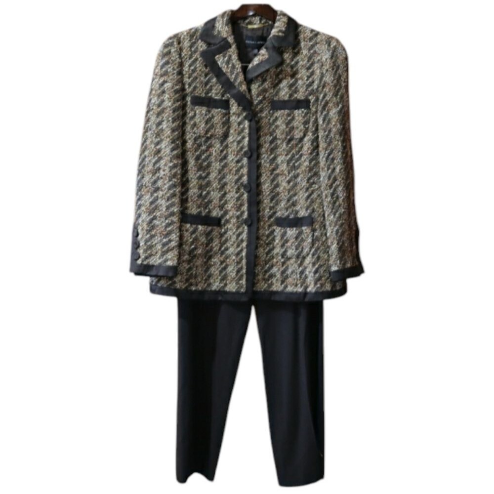 Rena Lange Fantasy Eyelash Tweed Pantsuit Earth Vintage 90s 12